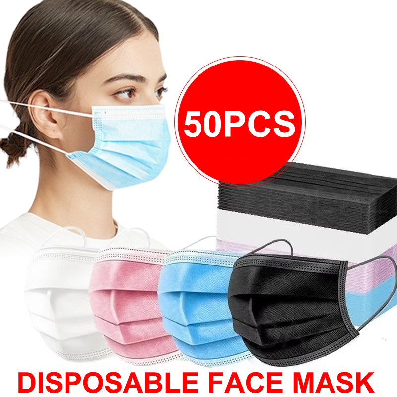 50Pcs 3-layer Mask Face Masks  - Black Face Mask Pack recension och pris